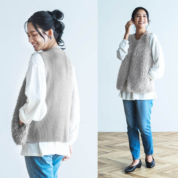 filomo ブランド フィローモ エコファー ニットベスト ノーカラー 上品 羽織り 大人 プレゼント ギフト 7F (08000293r) Filomo filomo ブランド フィローモ エコファー ニットベスト