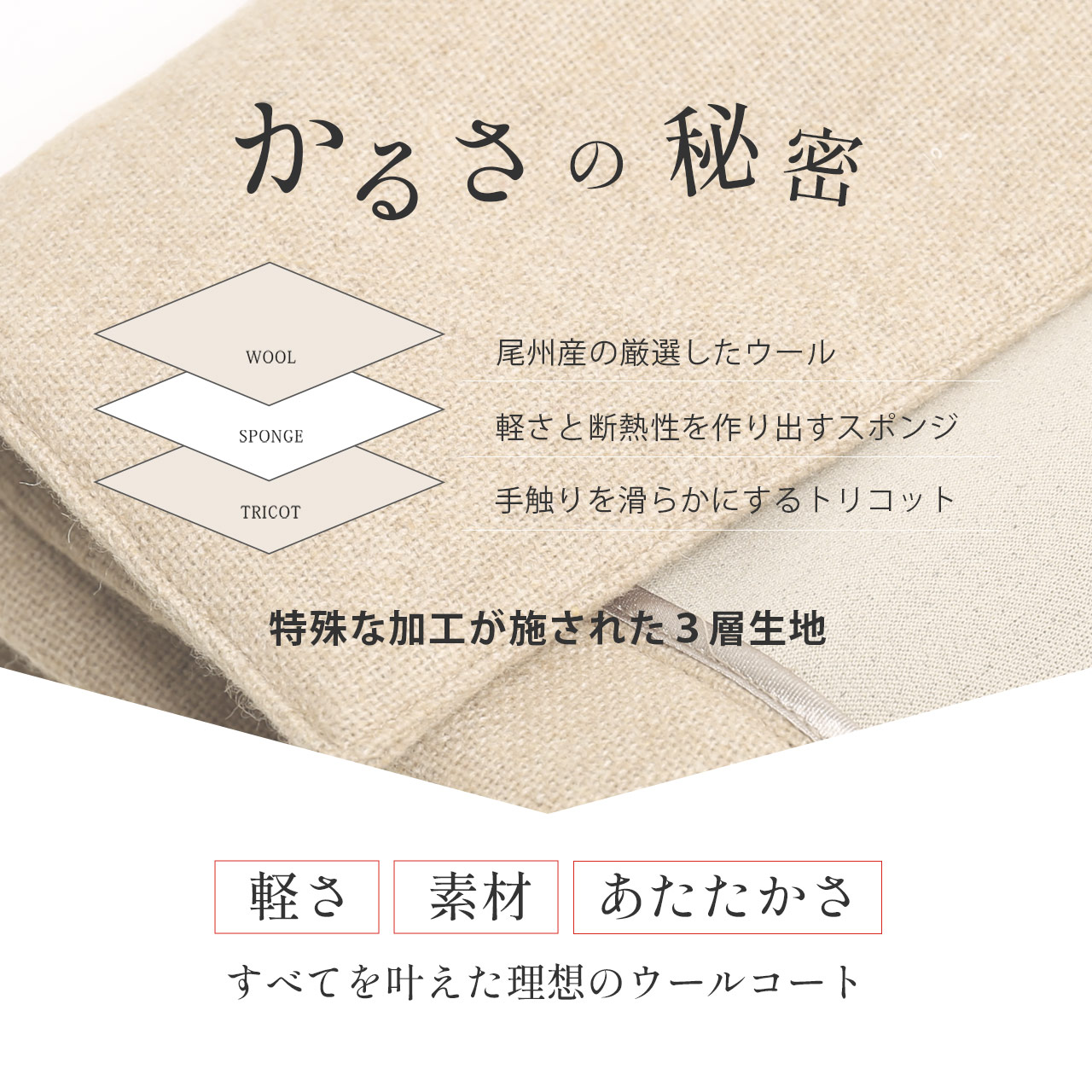ステンカラーコート 尾州ウール ウールコート 軽い