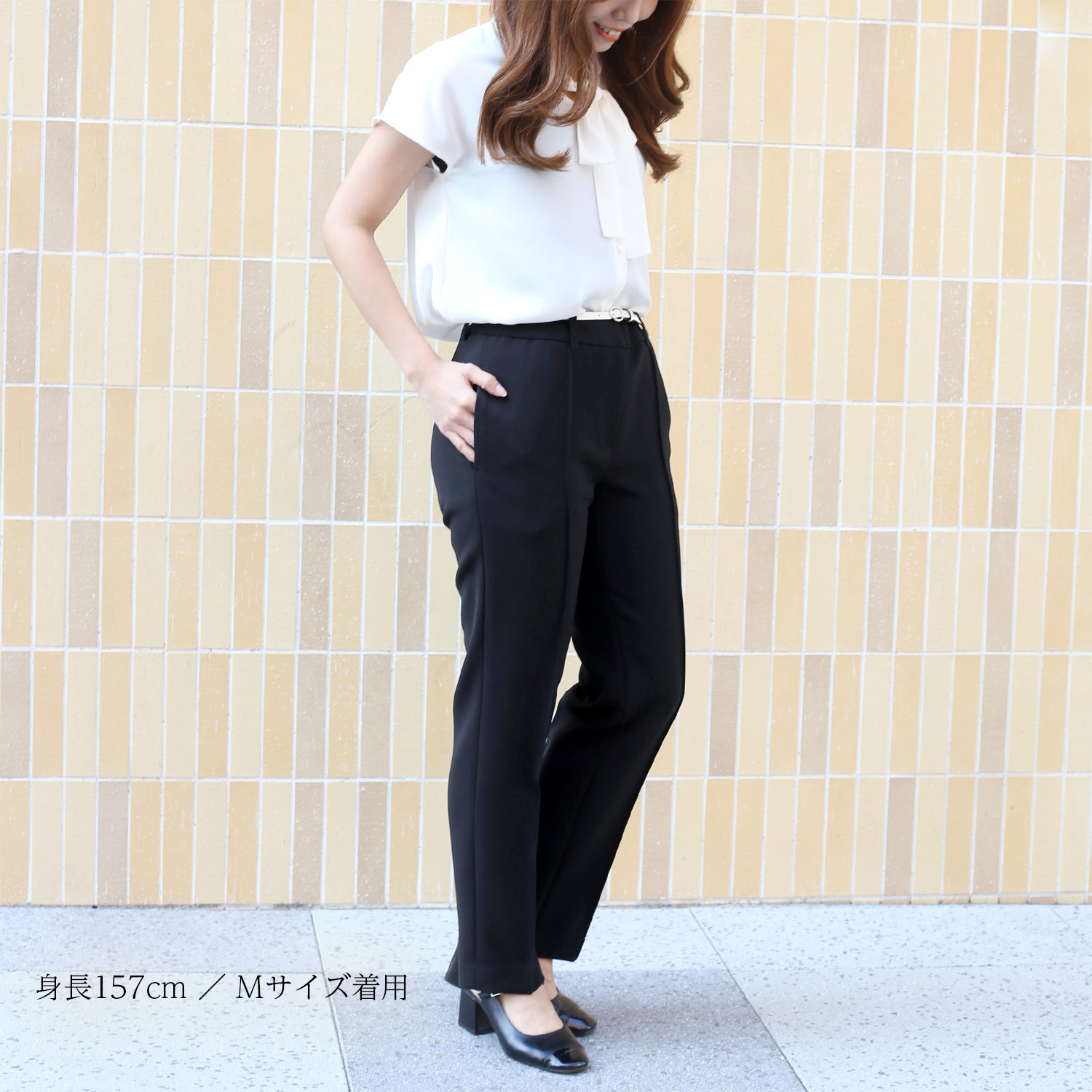 sankyo shokai 洗っても消えない 美脚ラインパンツ ピンタック