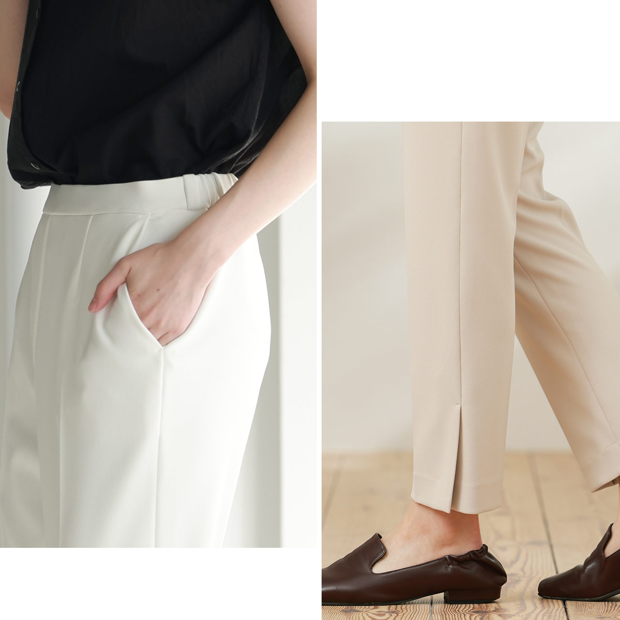 sankyo shokai 明るい色も透けにくい テーパードパンツ