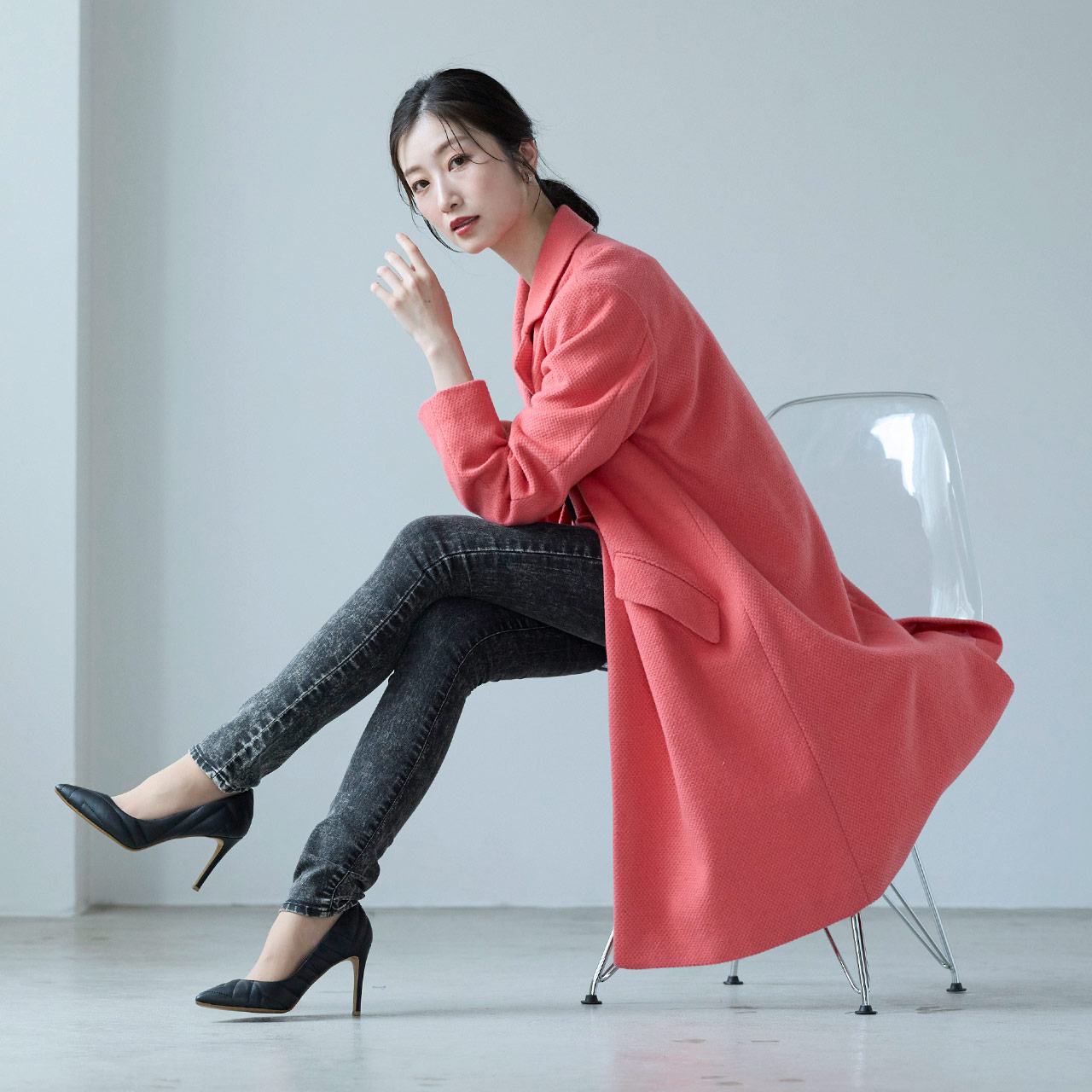 ファーチャームプレゼント］チェスターコート ウール混