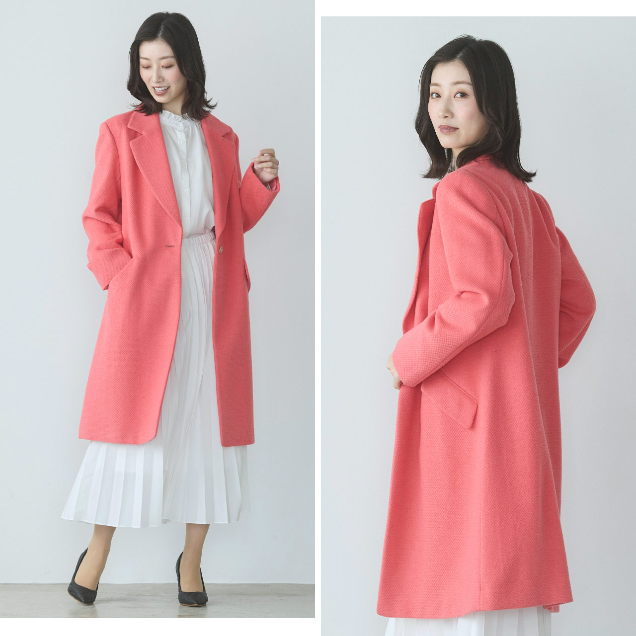 ファーチャームプレゼント］チェスターコート ウール混