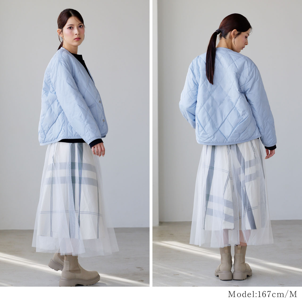 ダウン ジャケット キルティング 中綿 レディース 軽量 ノーカラー 丸襟 手洗い可 ライトダウン ダウンジャケット ダウン25% ノーカラー 軽い 暖かい 薄手 アウター 秋 冬 サックス ネイビー プレゼント ギフト 5F (08000348r) sankyo shokai（三京商会） ダウン ジャケット キルティング 中綿