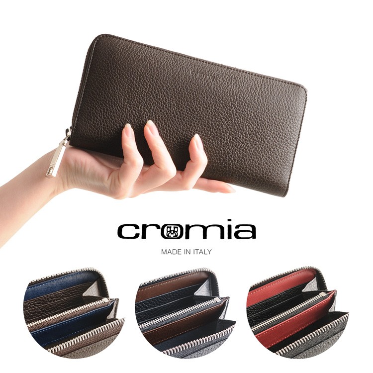 [期間限定価格][cromia] クロミア 牛革 長財布 ラウンドファスナー イタリア製 バイカラー レディース ブラウン/ネイビー/ブラック(09000107r) 金運 :09000106r:sankyo shokai 三京商会