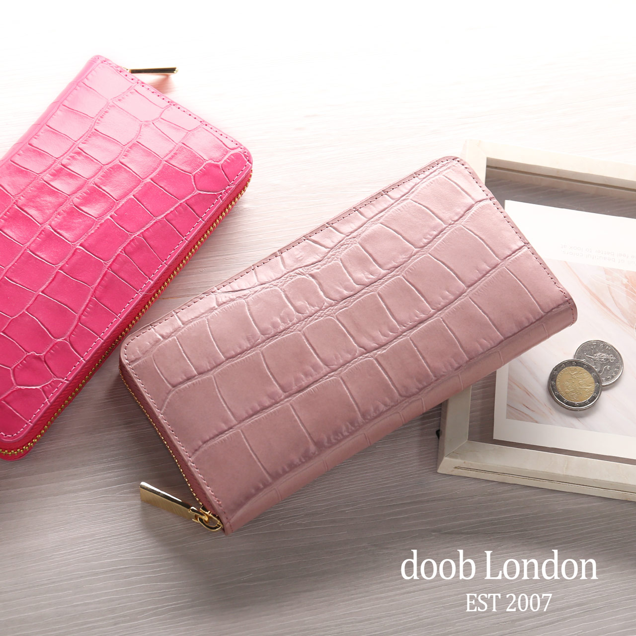 本革ラウンドファスナー長財布クロコダイル型押しイタリアンレザー