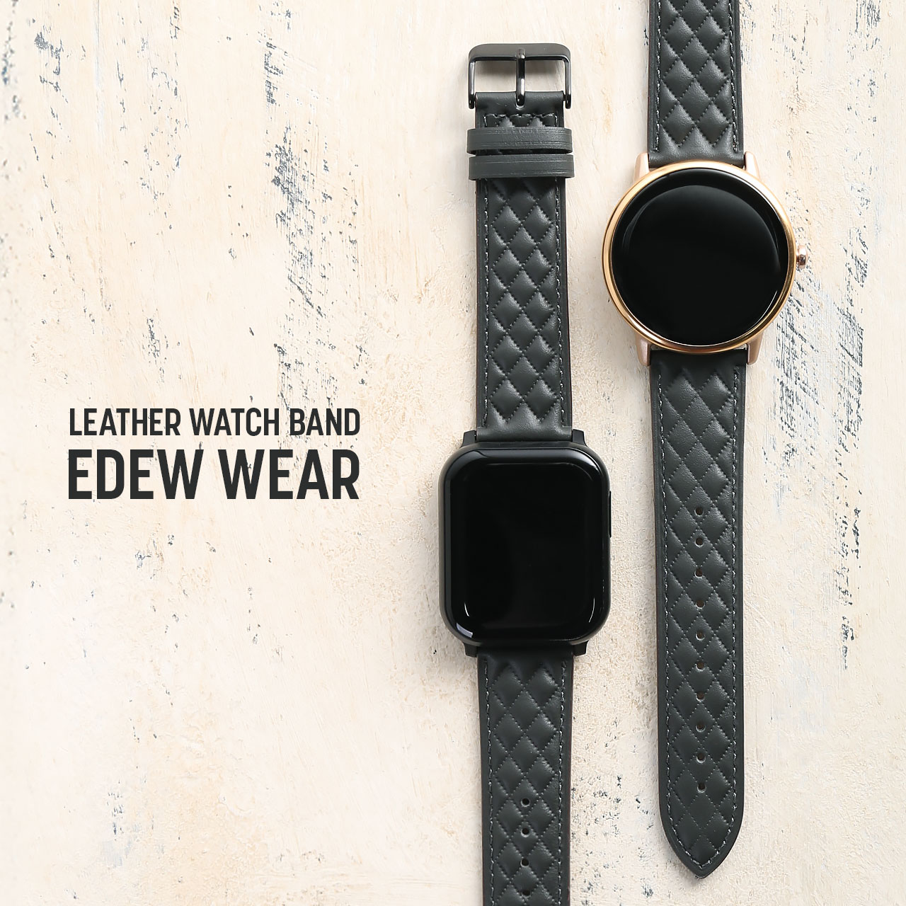 Yahoo! Yahoo!ショッピング(ヤフー ショッピング)EDEW WEAR エンボスレザー 時計ベルト 22mm幅 替えバンド 腕時計用 本革 グレー メンズ レディース 男女兼用 牛革 レザー ［ネコポスで送料無料］（09000705r）