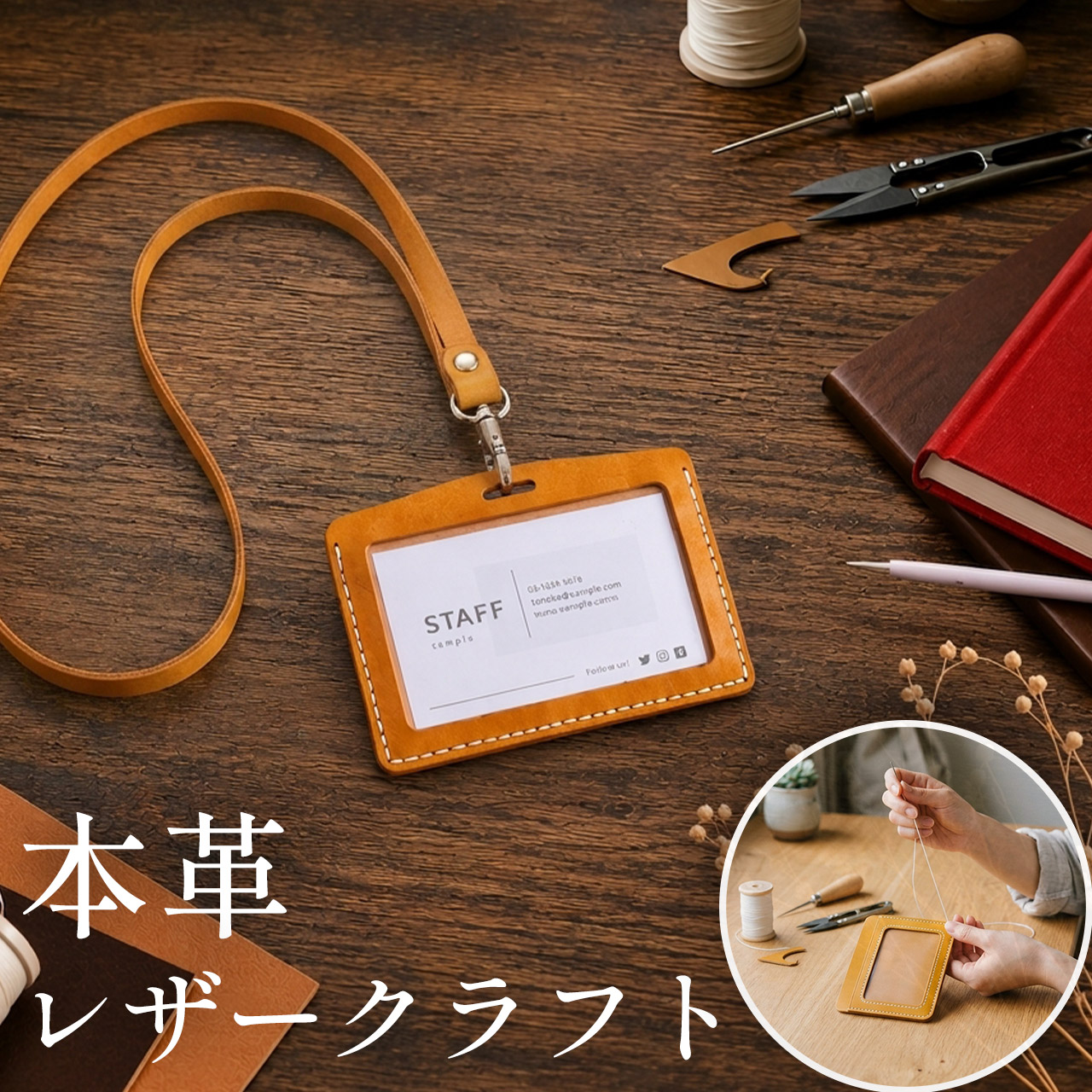 社員証ケース レザークラフト キット 本革 牛革 メンズ 初心者 簡単
