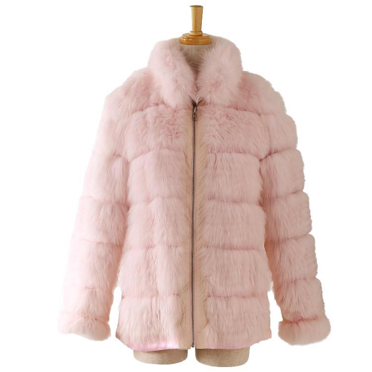 フォックス ファー リバーシブル コート ファージャケット ピンク フリーサイズ (1100-106r) 毛皮コート