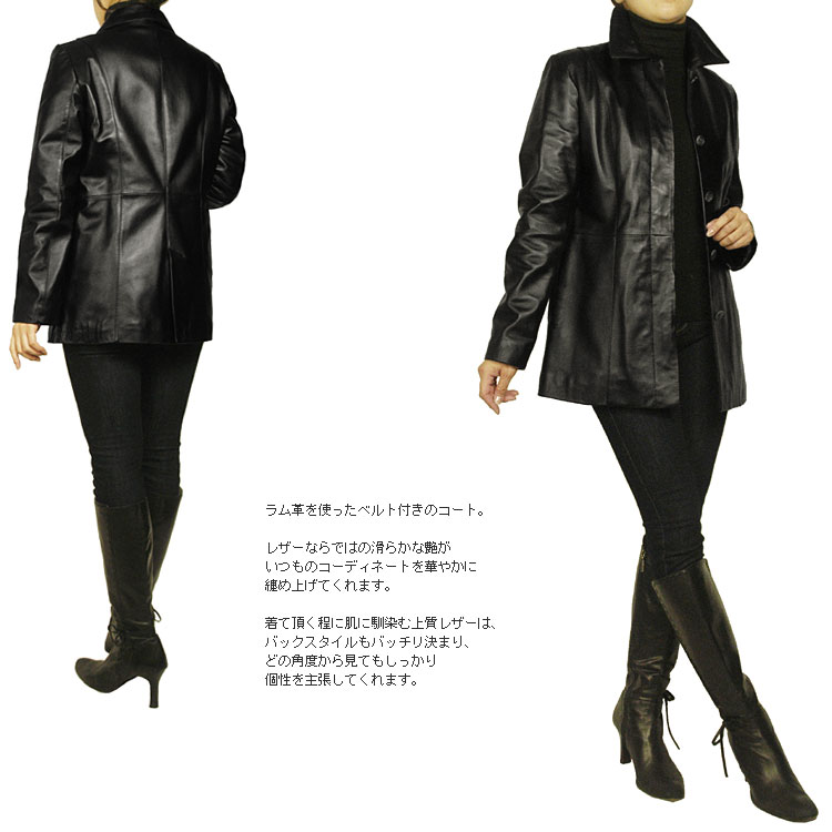 ラム ハーフコート ベルト付き ブラック 13号 : 2270-191r : sankyo 