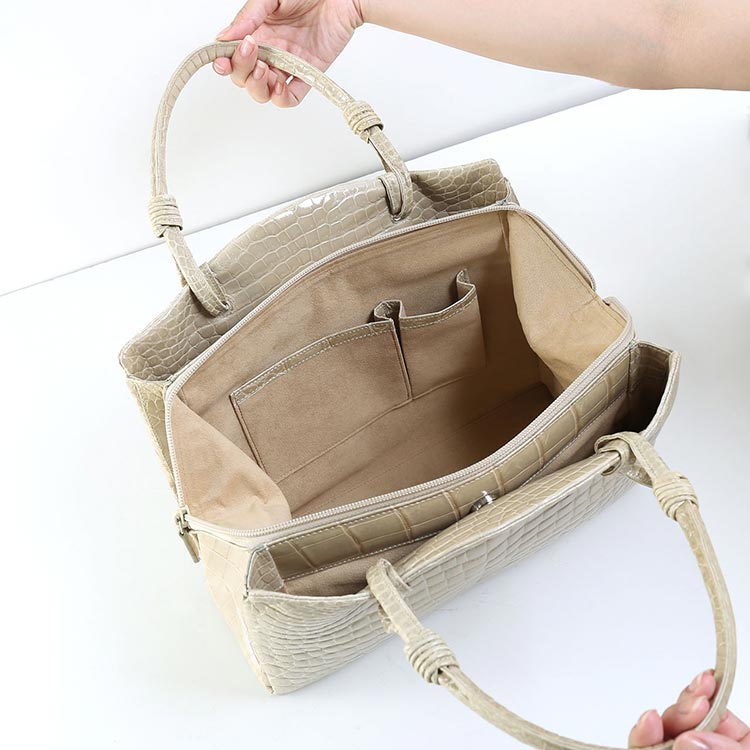 希少 極美品 クロコダイル ハンドバッグ 鰐革 ワニ革 シャイニング ベージュ 3258-10.jpg