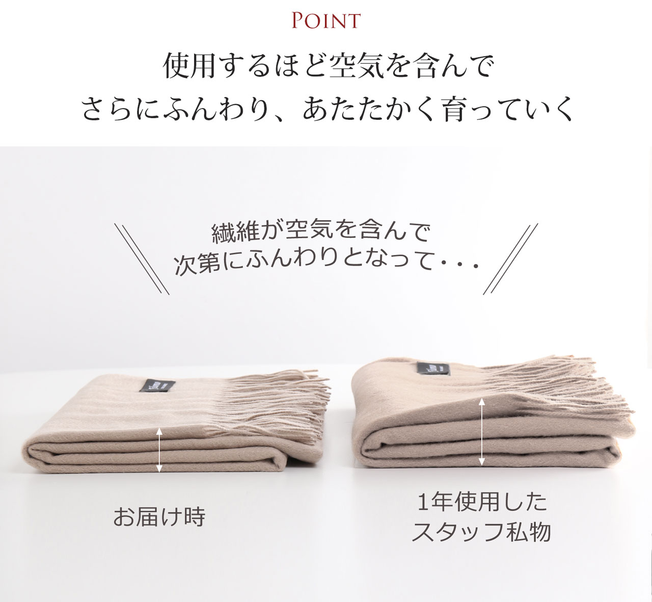 使用するうちに空気を含んでふんわりと柔らかくなります