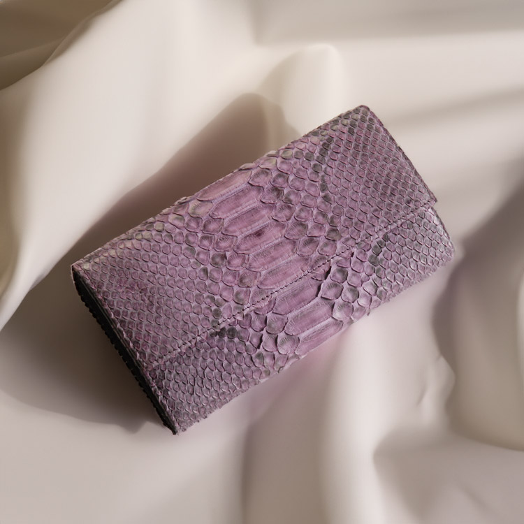 激安人気レア　紫　パープル　上質革　パイソン　ギャルソン型・パイソン財布・大容量小銭入れ 小物