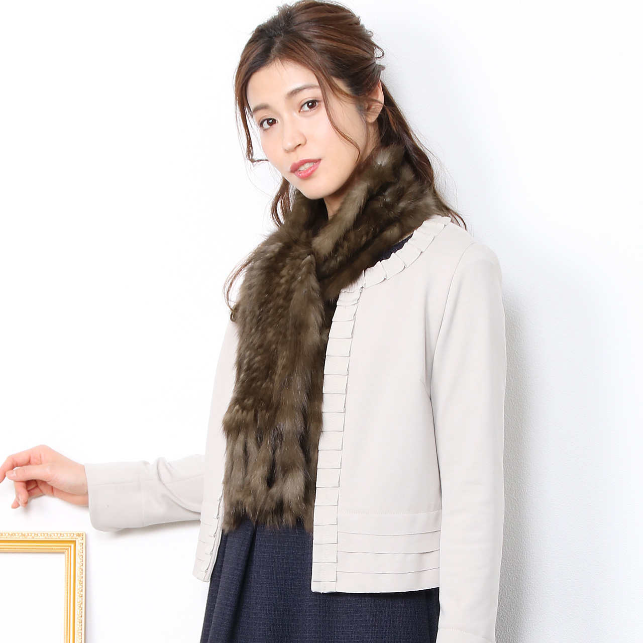 ファーム セーブル 編み込み マフラー フリンジ付 レディース 秋冬(No.8240) sankyo shokai（三京商会） ファーム セーブル 編み込み マフラー