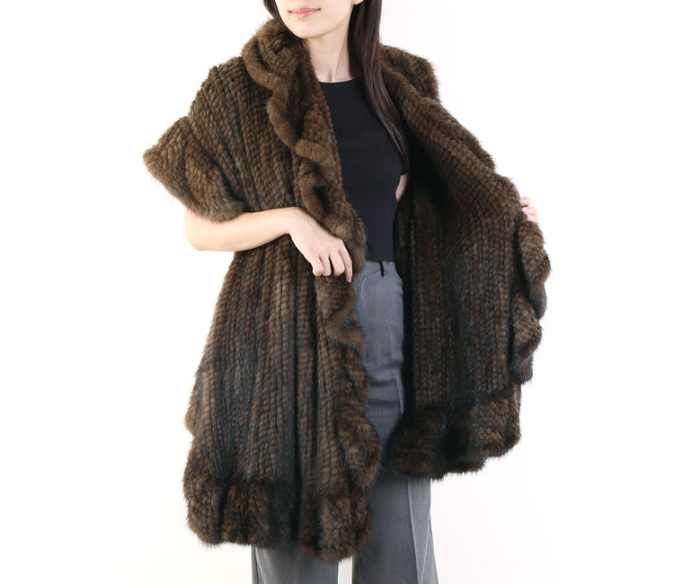 sankyo shokai（三京商会） ミンク ストール 編み込み フリル お花付き