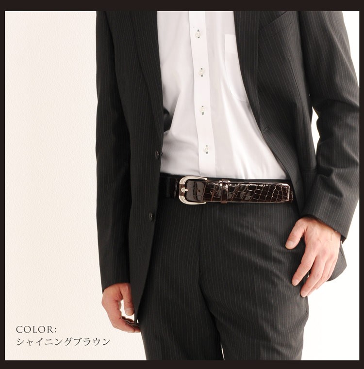 sankyo shokai 日本製 クロコダイル 40mm ベルト メンズ 牛ウラ