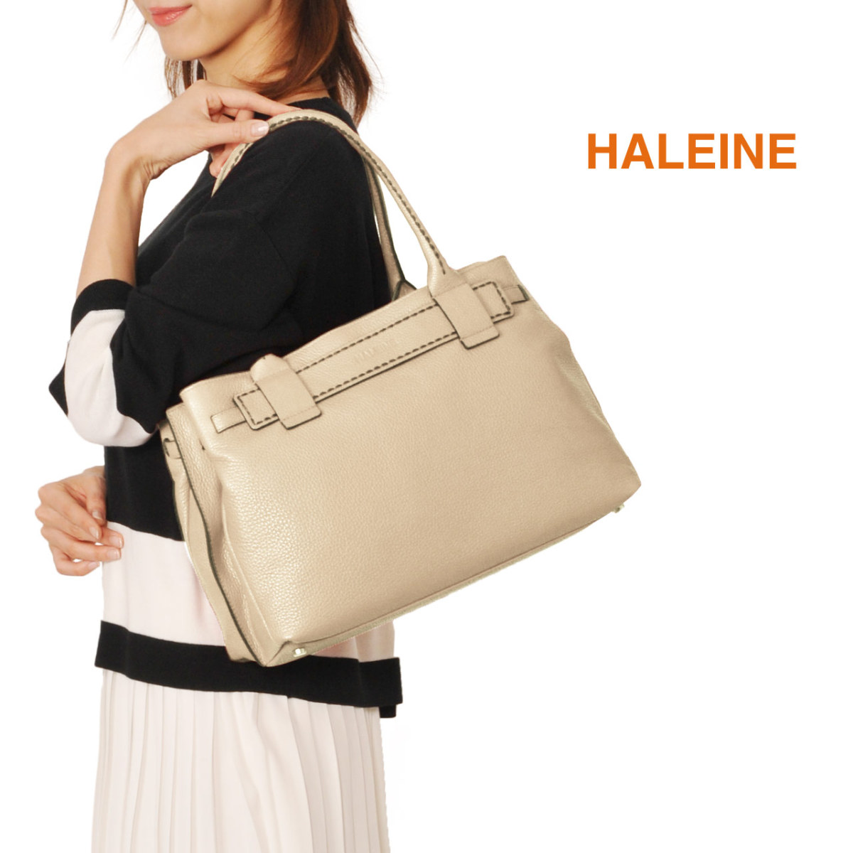 HALEINE ブランド イタリア製 牛革 トートバッグ ハンドステッチ