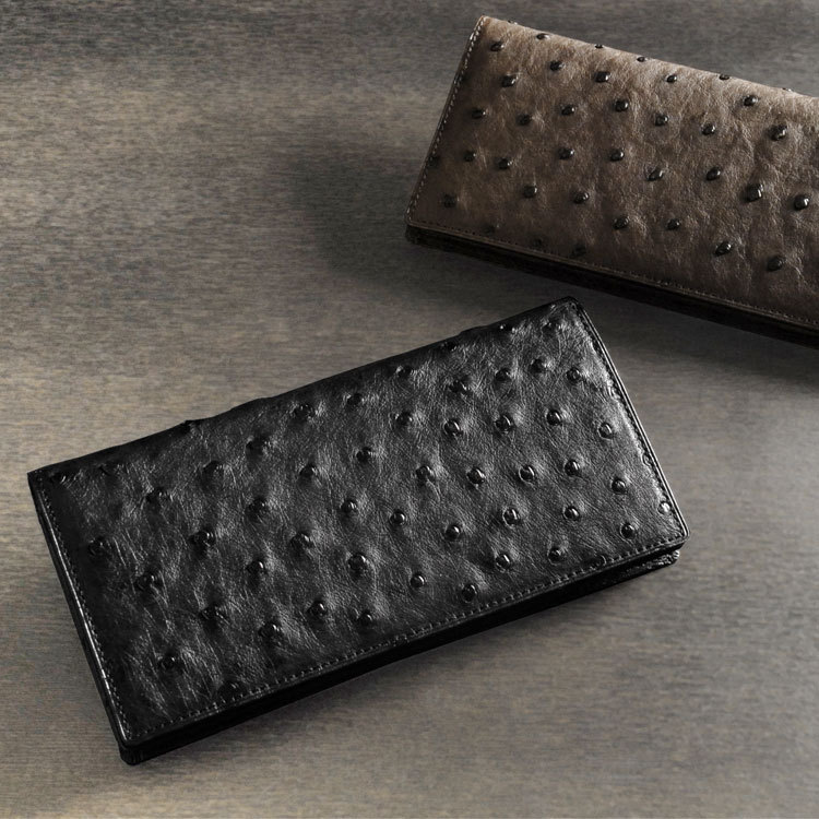 贈答 オーストリッチ 無双 財布 ブラック 黒 長財布 札入れ ほぼ未使用