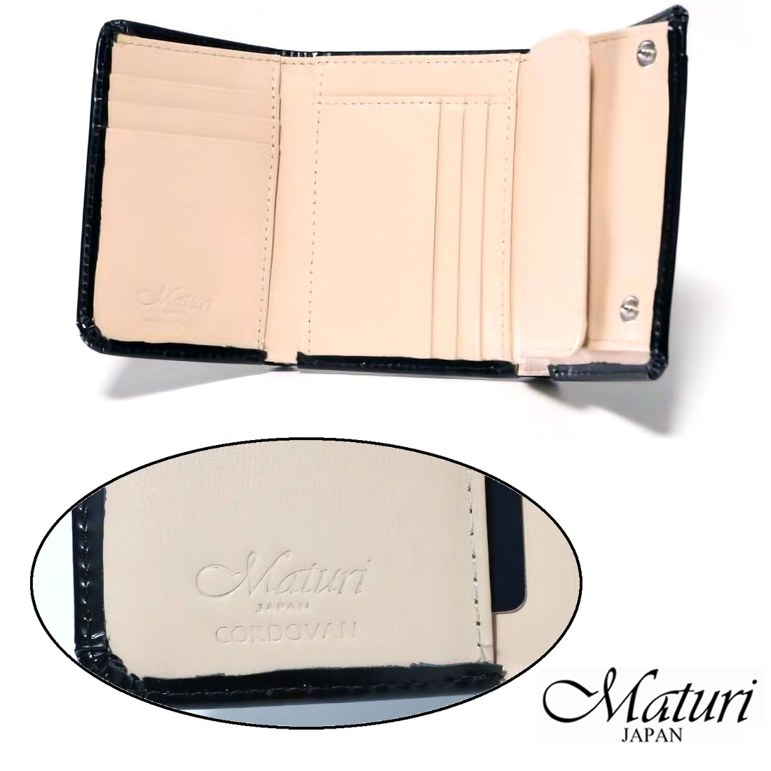 新品‼️Maturi コードバン 馬革 牛革 三つ折り財布 コンパクト　送料込 三つ折り財布 コンパクトウォレット エグゼクティブ コードバン 馬革