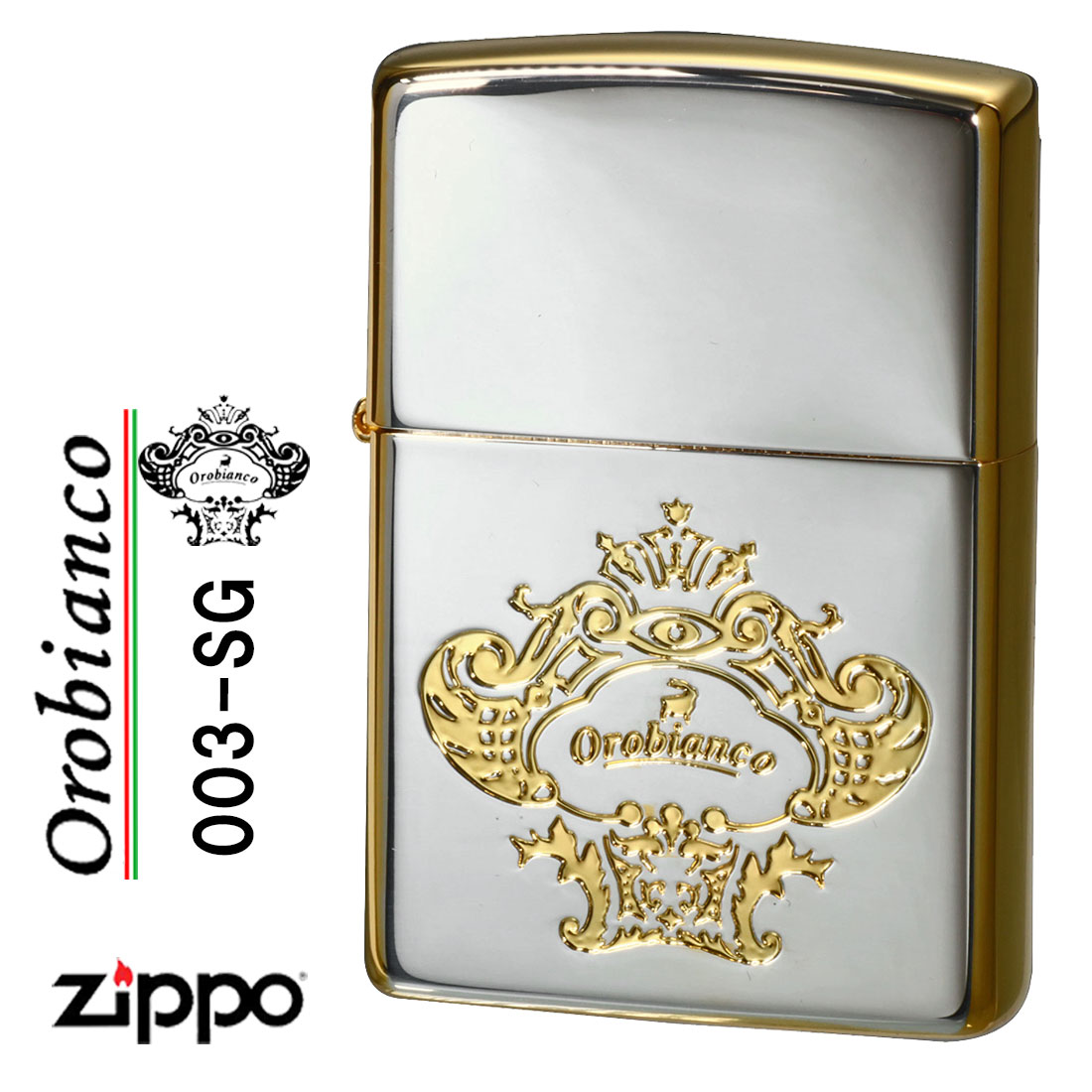 zippo(ジッポーライター)オロビアンコ エッチング　ロゴ　シルバー＆ゴールド　ORZ-003-SG 送料無料（ネコポス対応）