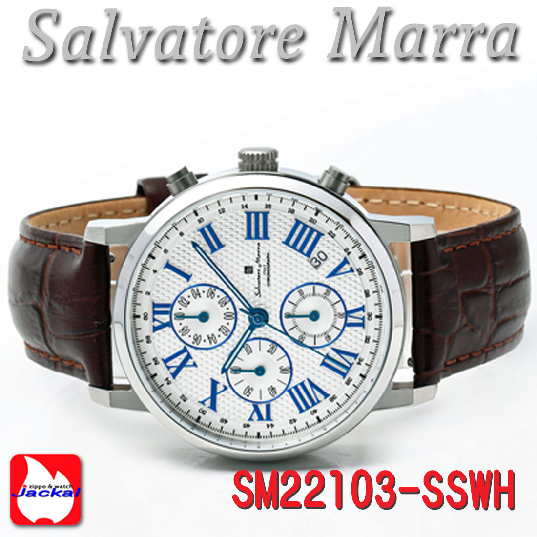 腕時計メンズ 【Salvatore Marra】サルバトーレマーラ メンズ 腕時計 クロノグラフ　5気圧防水 レザーベルト　SM22103-SSWH 送料無料｜jackal｜02