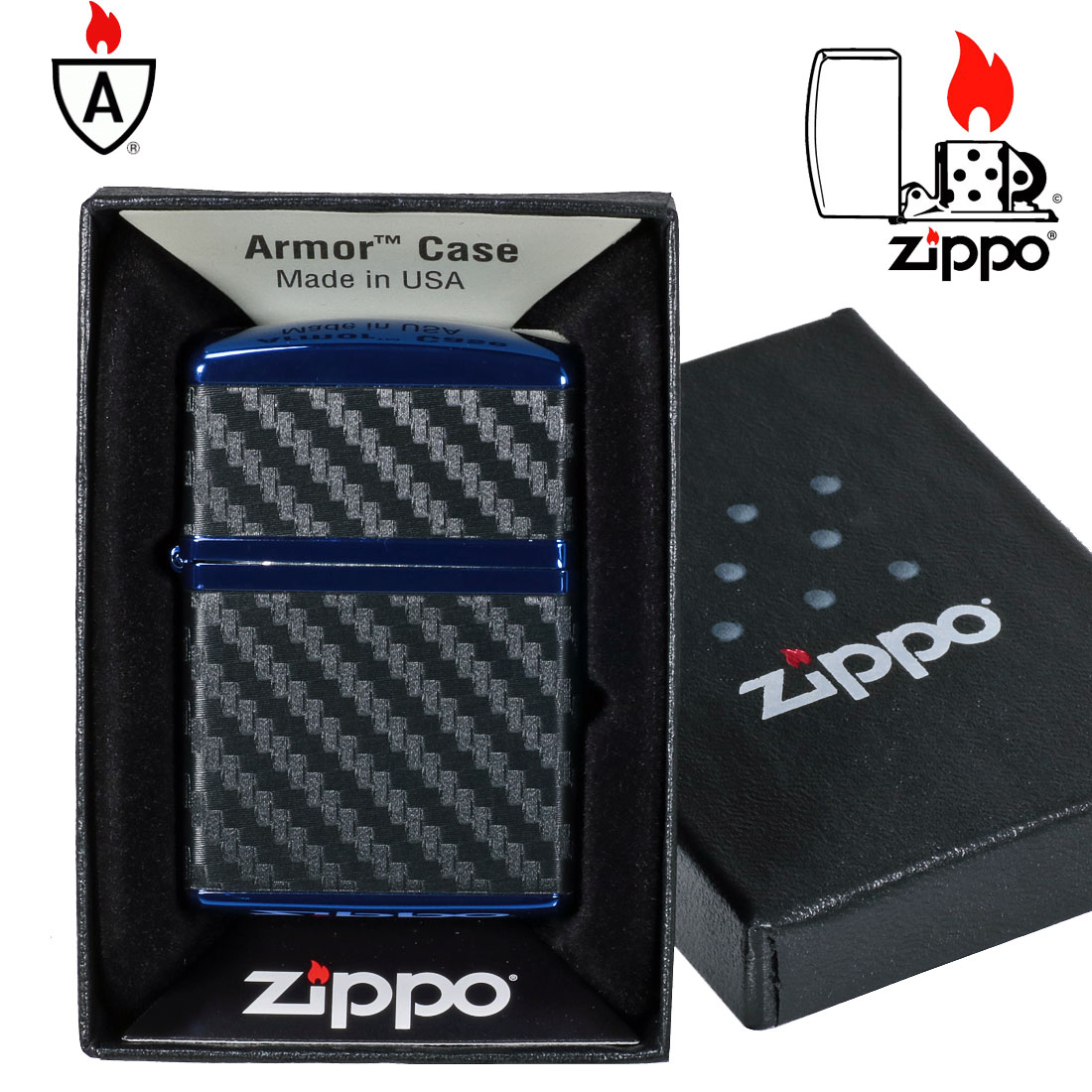 限定Sale! zippo アーマー　カーボンシリーズブルーイオン　エッチング　162BL-CARBON　オイルライター　4面カーボンシート貼り ギフト 送料無料（ネコポス対応）