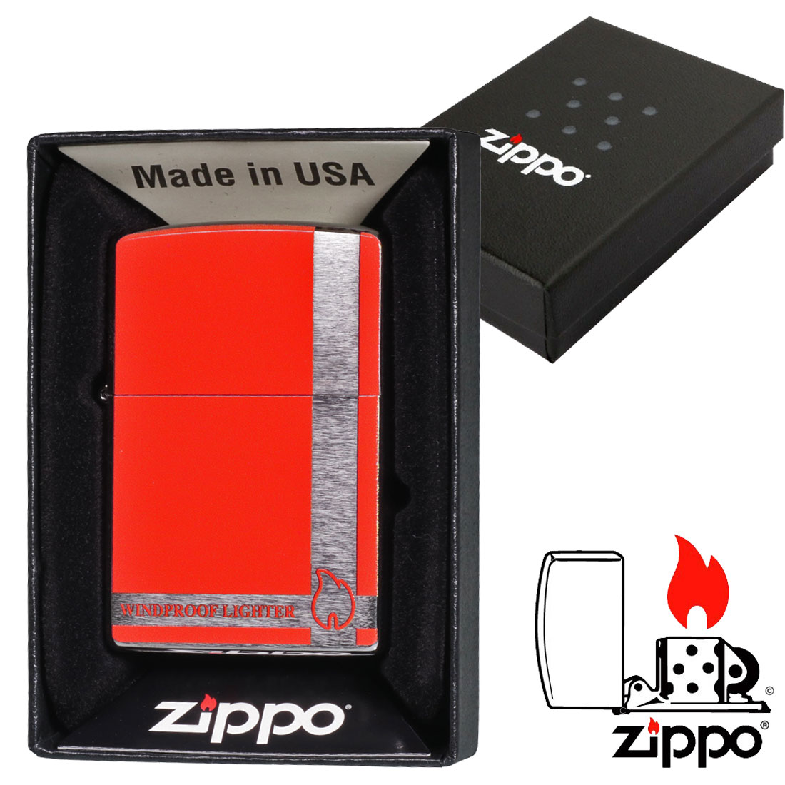 ZIPPO/クラシカルデザイン　ファイヤー　#200クロームサテーナ　レッド　200CD-F画像4