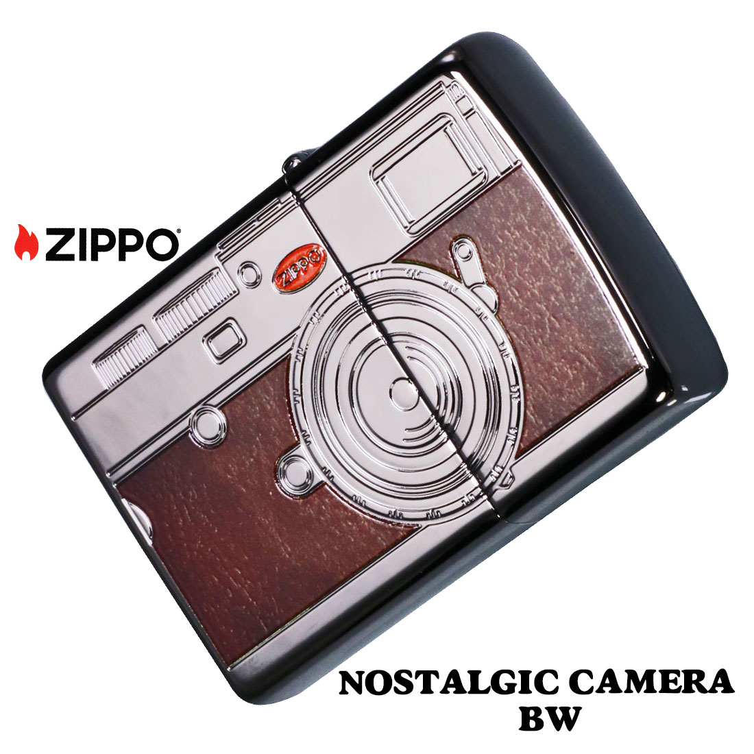 zippo ライターノスタルジック カメラ ブラックニッケルメッキ エッチング プリント ブラウン 2BKN-CAMERABW プレゼント 送料無料  ネコポス可