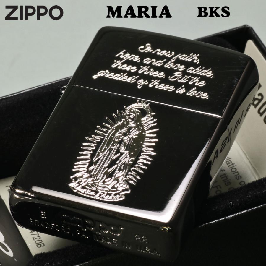 zippo(ジッポーライター)マリア MARIA 黒ニッケルメッキ エッチング 銀サシ仕上げ　 2BKS-MARIA  キリスト教   聖母　幸運  ギフト（ネコポス対応）｜jackal｜02