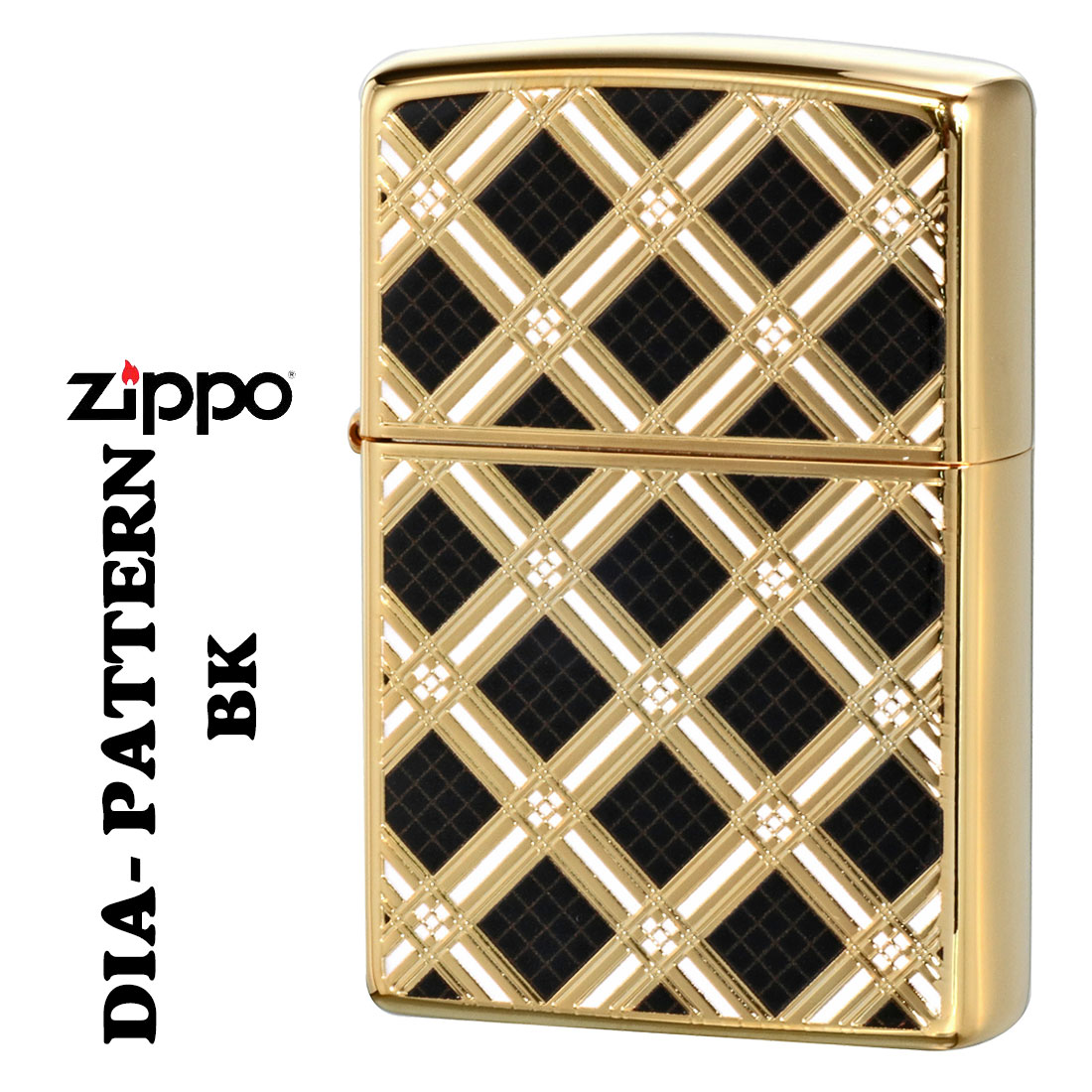 zippo(ジッポーライター) ダイヤパターン 金メッキ ブラック プリント仕上げ 両面加工 2G DIABK 宝石 高級感 送料無料（ネコポス対応） :z2G DIABK:JACKAL