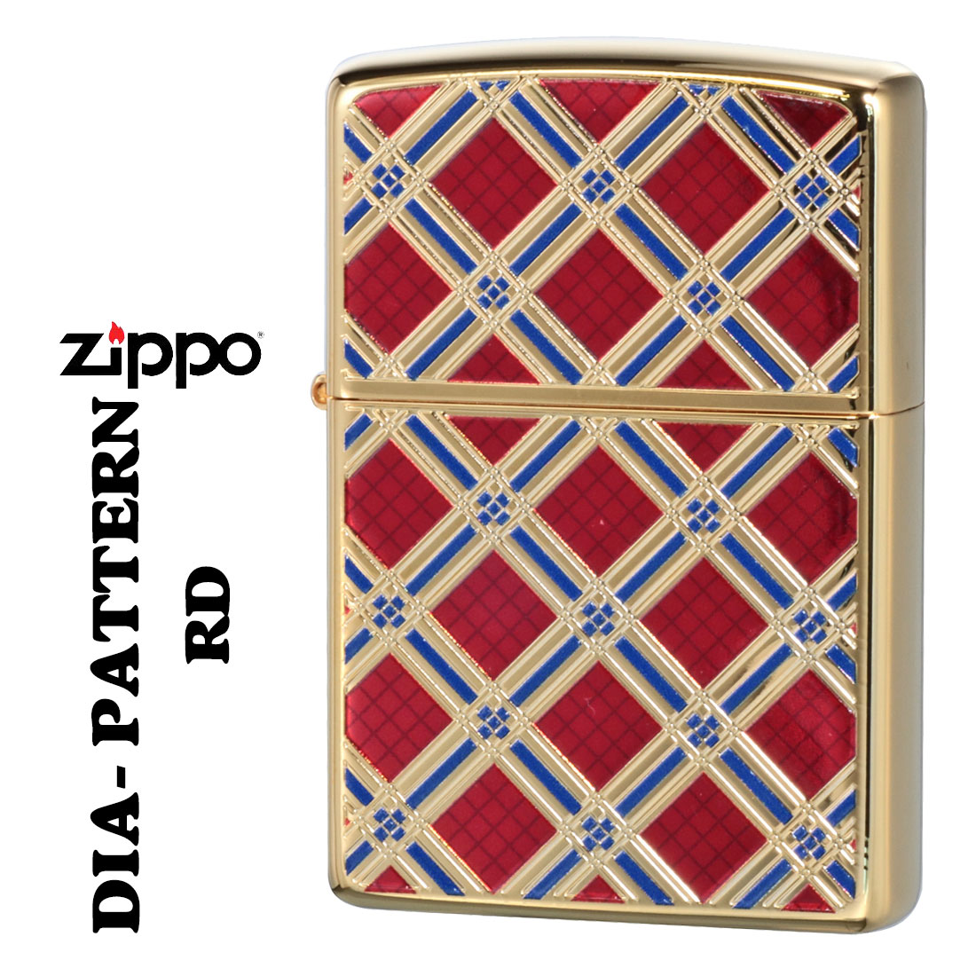 zippo(ジッポーライター) ダイヤパターン 金メッキ　レッド プリント 両面加工　2G-DIARED おしゃれ 宝石　 送料無料（ネコポス可）