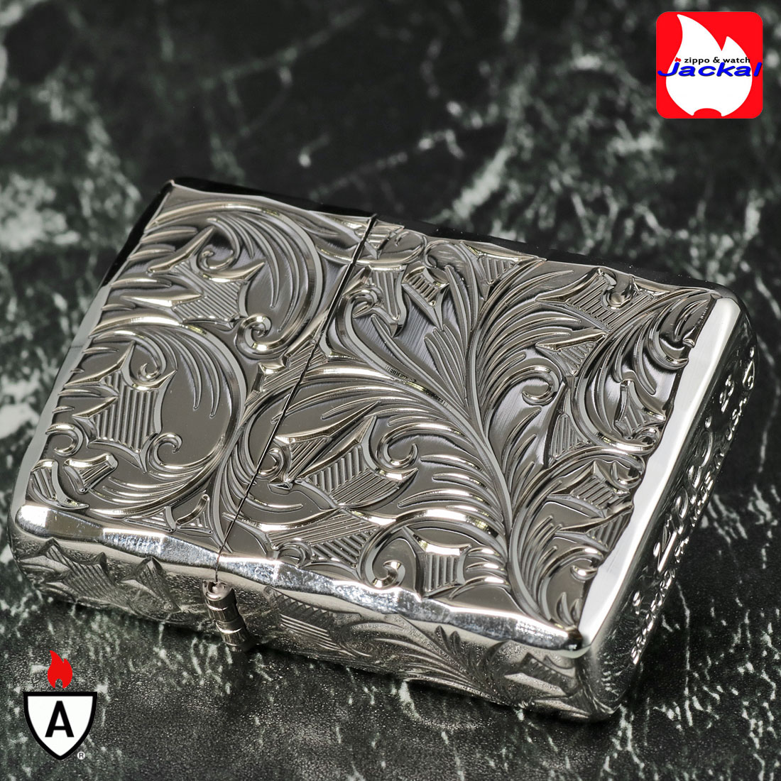 zippo アーマー (ジッポー) Armor 5面立体彫刻 LEAF リーフ プラチナプレート 5NC-LEAF P ボタニカル柄 ギフト  送料無料（クロネコゆうパケット可）