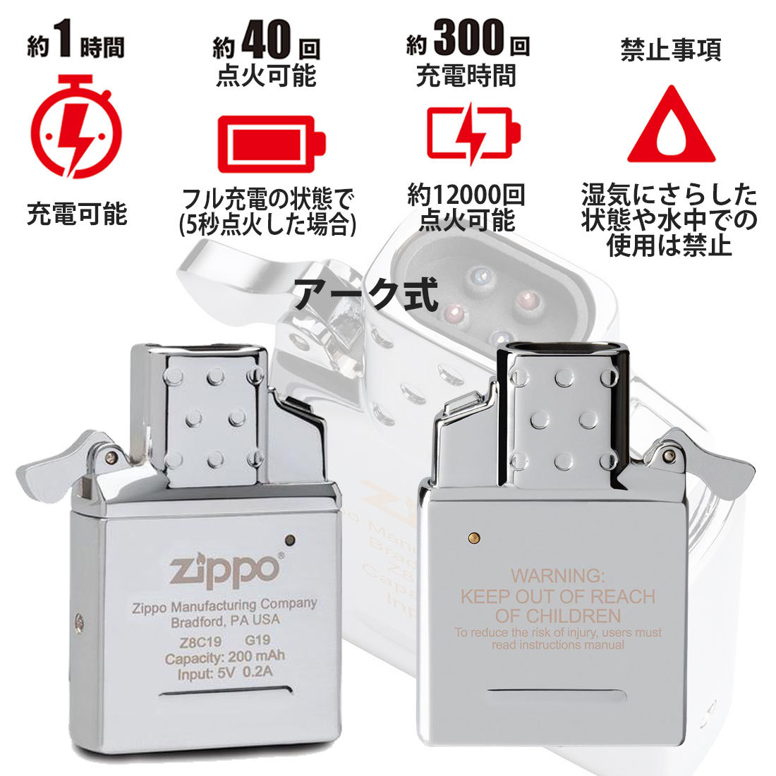 ZIPPO/ジッポー 純正　アークライター　新インサイドユニット 交換用 ダブルビーム（USB充電式）65859 送料無料（ネコポス発送のみ）