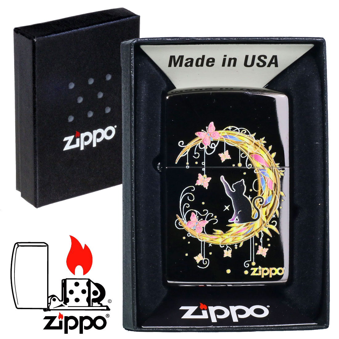 ZIPPO ジッポ-ライター クレッセントムーン BNI ブラックニッケルミラー インクジェットフルカラー CMOON かわいい 月 猫 映える ギフト 送料無料 ネコポス対応 | ZIPPO | 03