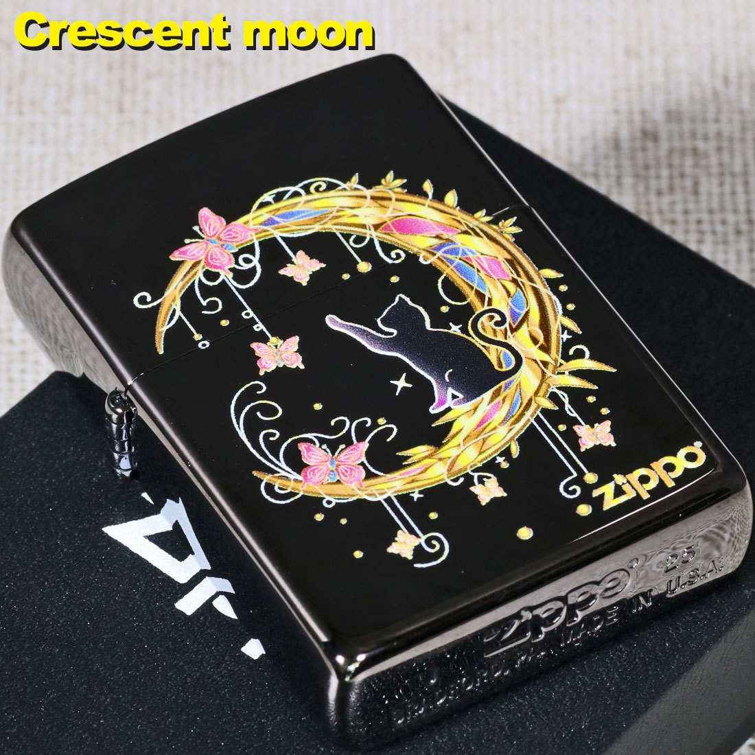 ZIPPO ジッポ-ライター クレッセントムーン BNI ブラックニッケルミラー インクジェットフルカラー CMOON かわいい 月 猫 映える ギフト 送料無料 ネコポス対応 | ZIPPO | 06