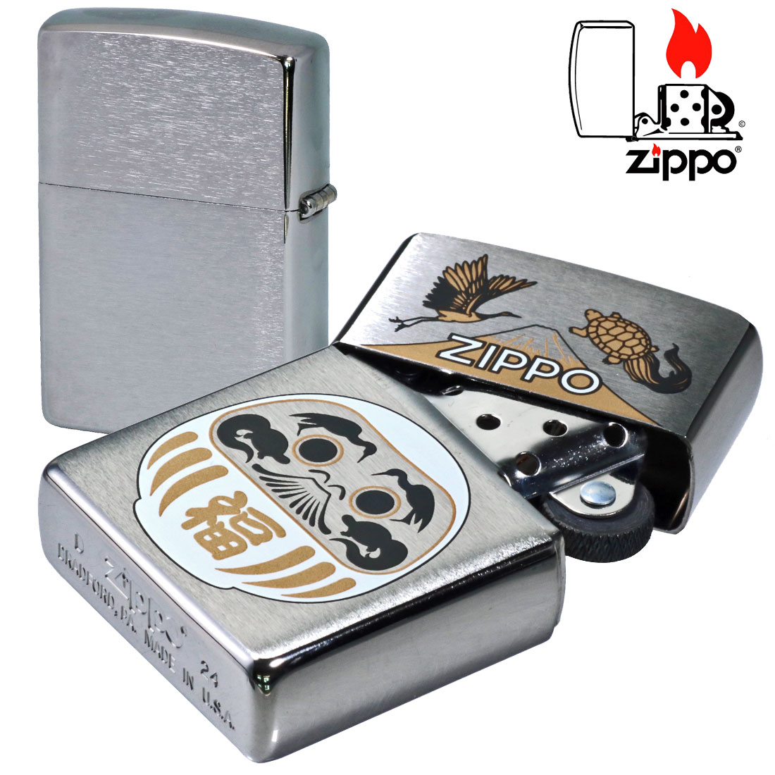 ZIPPO（ジッポー） ジッポーライター 福達磨 白 だるま 縁起柄 鶴亀
