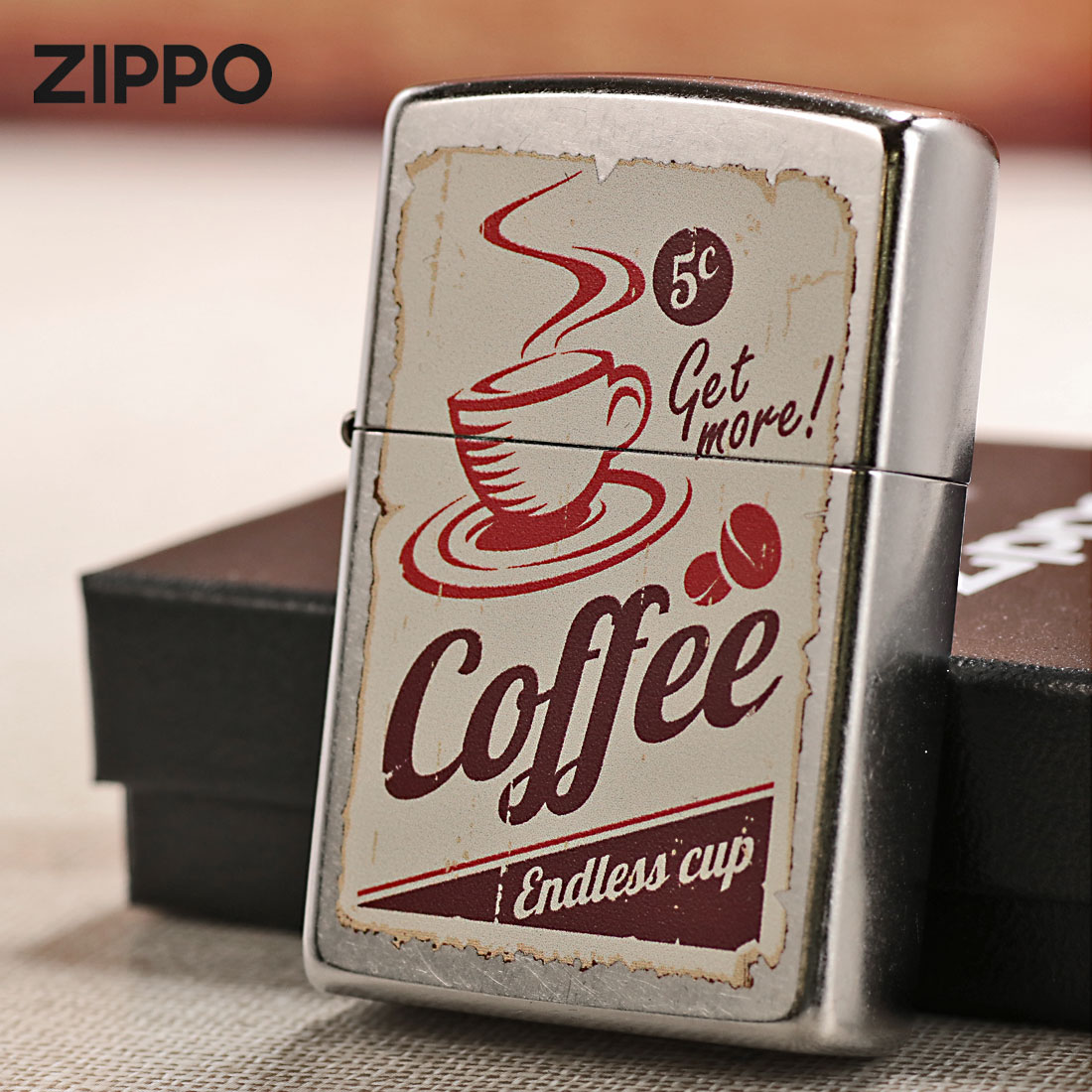zippo(ジッポーライター)Coffee  コーヒー　ストリートクローム　エンボスプリント加工　EP-KF  カフェ　コーヒー　レトロ　ポスター　ギフト（ネコポス対応）｜jackal｜02