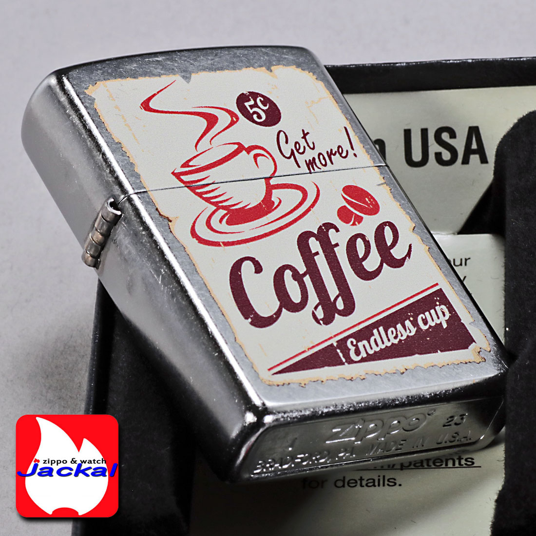 zippo(ジッポーライター)Coffee  コーヒー　ストリートクローム　エンボスプリント加工　EP-KF  カフェ　コーヒー　レトロ　ポスター　ギフト（ネコポス対応）｜jackal｜05