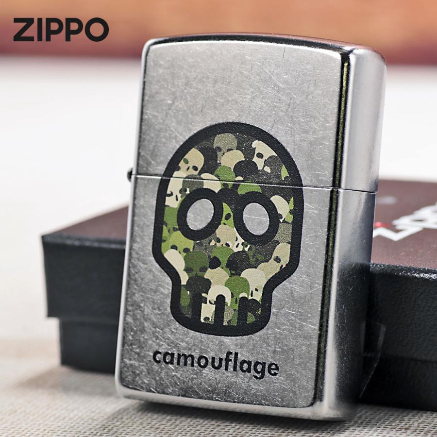 zippo(ジッポーライター)camouflage カモフラージュ　スカル　ストリートクローム　エンボスプリント加工　EP-KH  かっこいい 　髑髏　ギフト （ネコポス対応）｜jackal｜02
