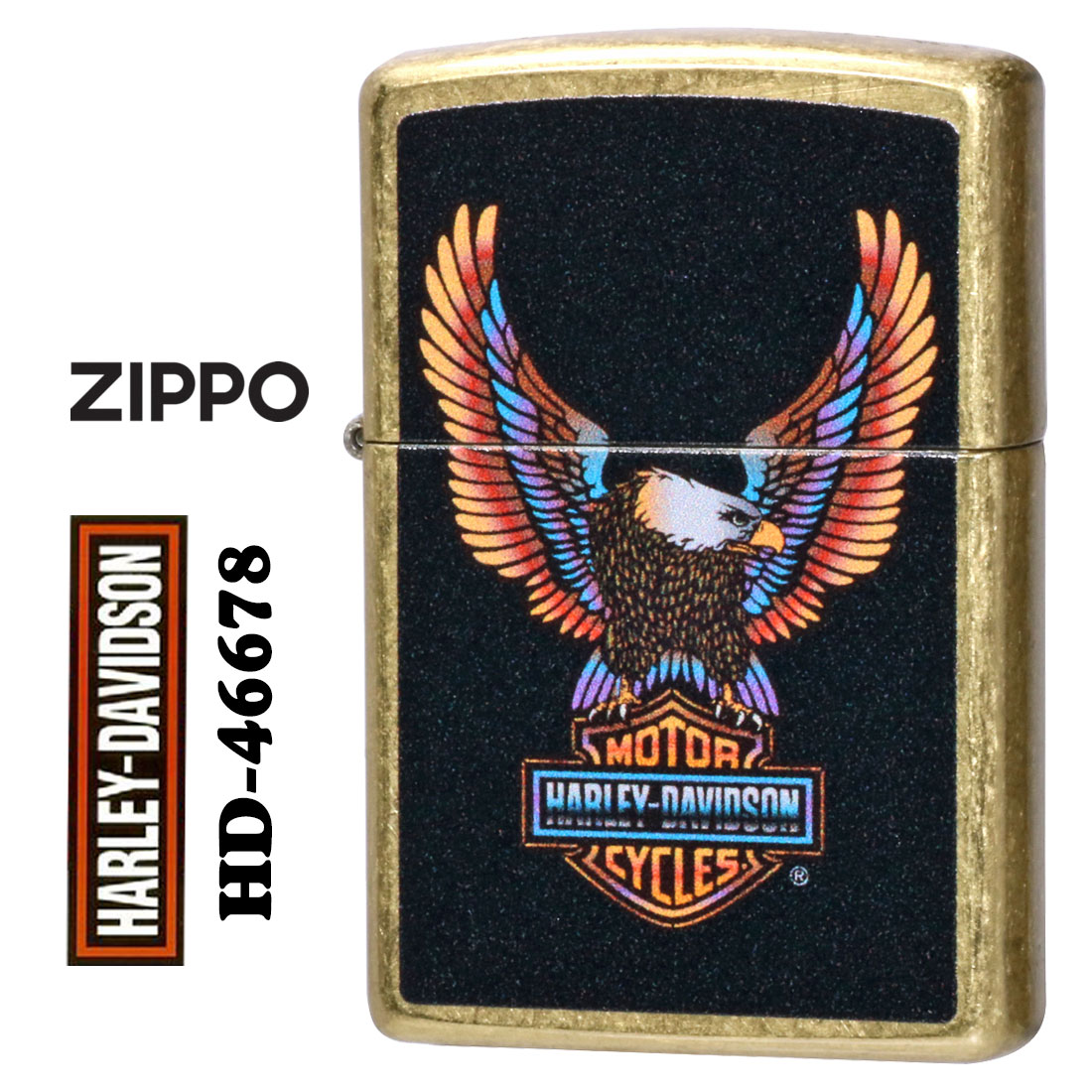 zippo ジッポーライターハーレーダビッドソン  HARLEY イーグルロゴ ストリートブラス プリント HD-46678 ギフト 送料無料  ネコポス可