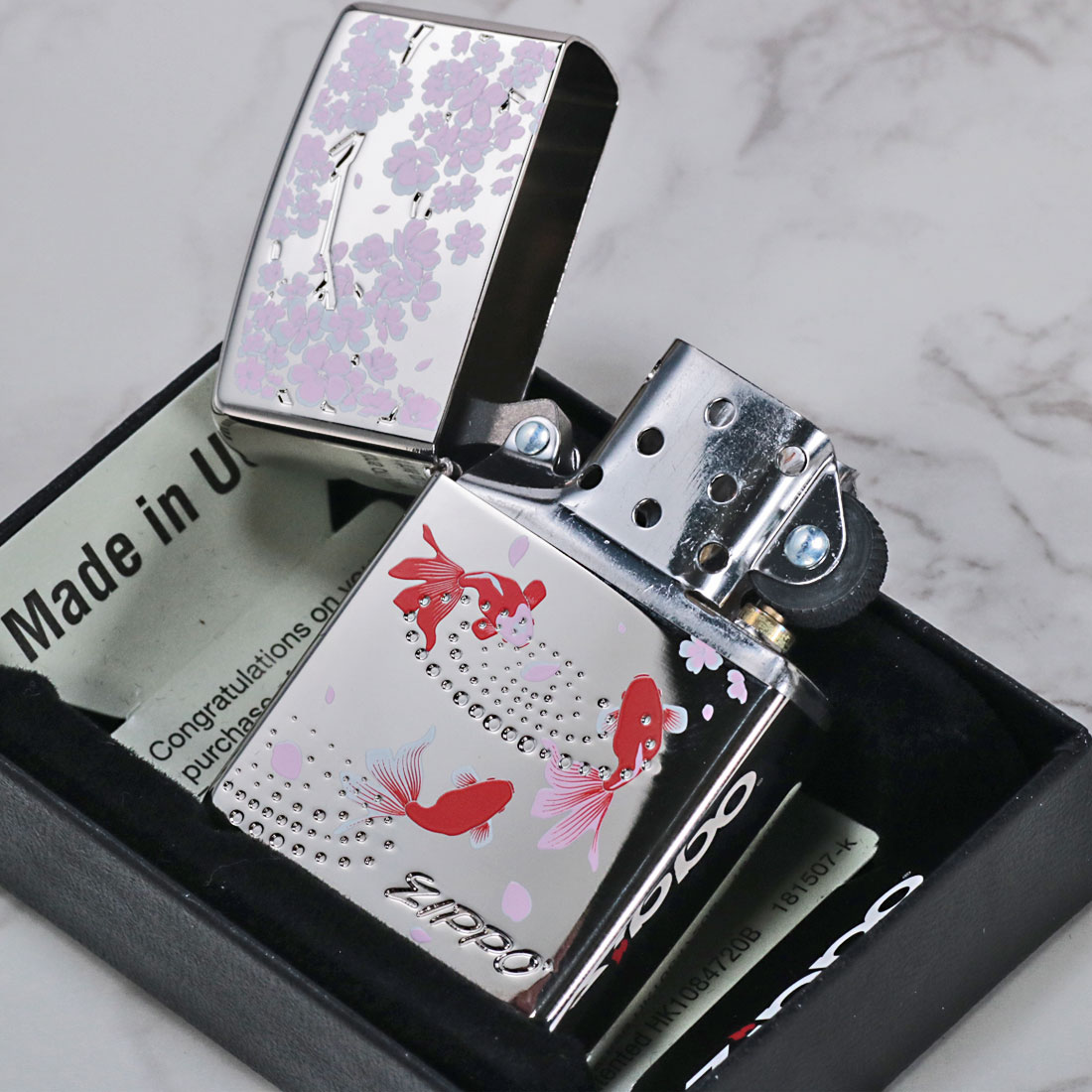 ZIPPO 父の日ZIPPO(ジッポーライター) 金魚と桜 ホワイト