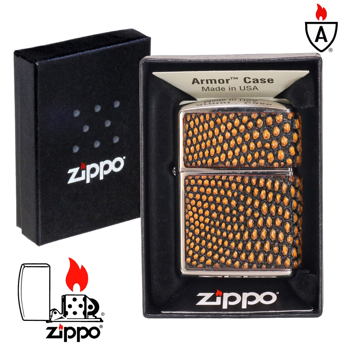 zippo ジッポーライター armor アーマー レザー カバード 本革貼り リザード ニッケルいぶし LCN-LI トカゲ革 送料無料 ネコポス可の画像