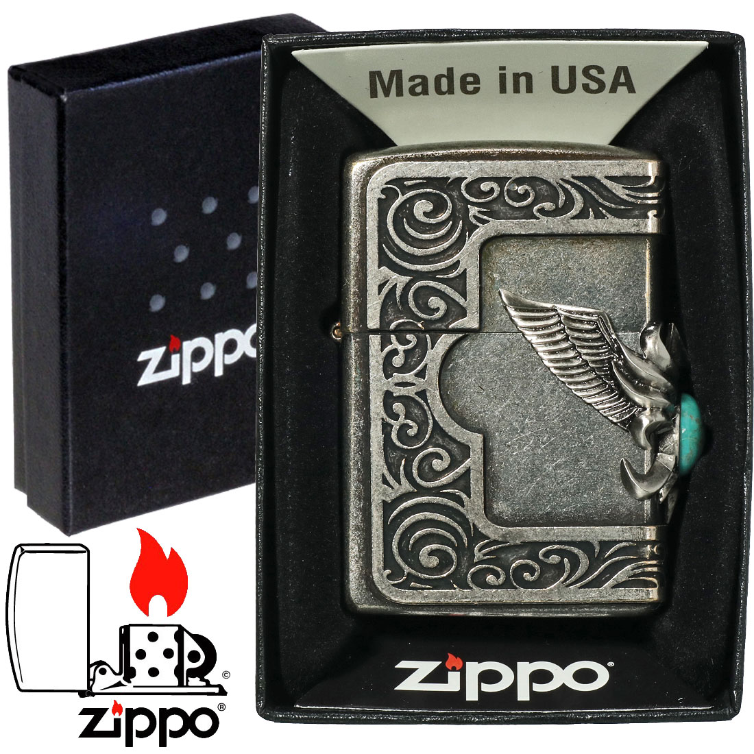 zippo(ジッポー)ストーンウィングメタル ターコイズ 天然石入りメタル 古美バレル STWM-BRLTQ-200FB 豪華 送料無料  （ネコポス可） : zstwm-brltq-200fb : JACKAL - 通販 - Yahoo!ショッピング