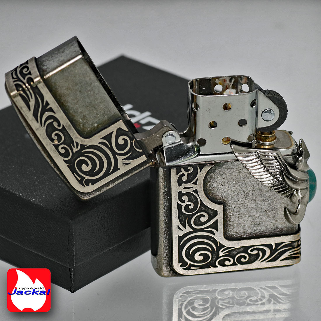 zippo(ジッポー)ストーンウィングメタル ターコイズ　天然石入りメタル　古美バレル　STWM-BRLTQ-200FB 豪華 送料無料 （ネコポス可）