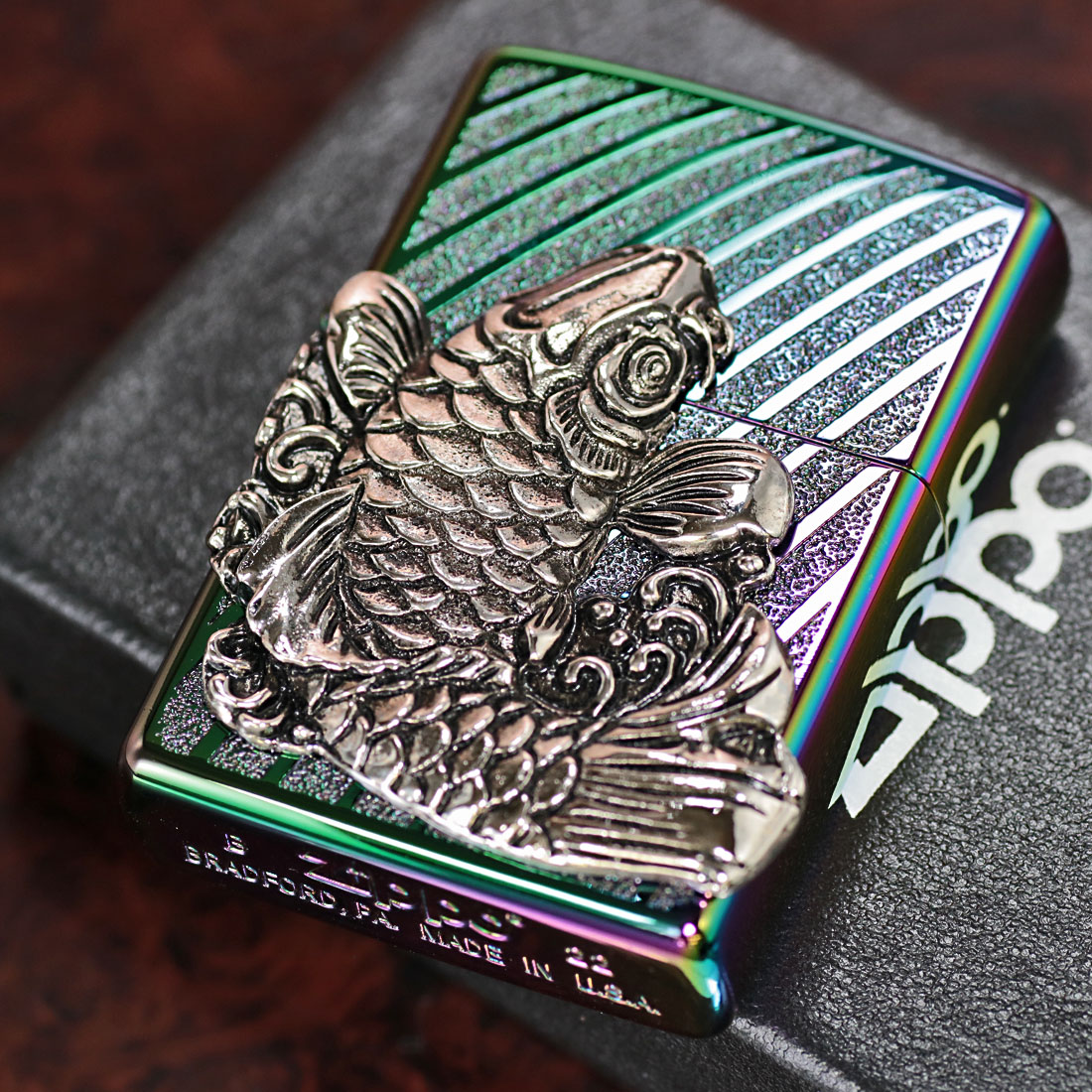 zippo 登龍門 レインボーチタンコーティング ニッケルイブシメタル貼り 彫刻 登竜門TC（R）Ni TORYU-TCR-NI 送料無料 ネコポス可 残り1個で終了の画像