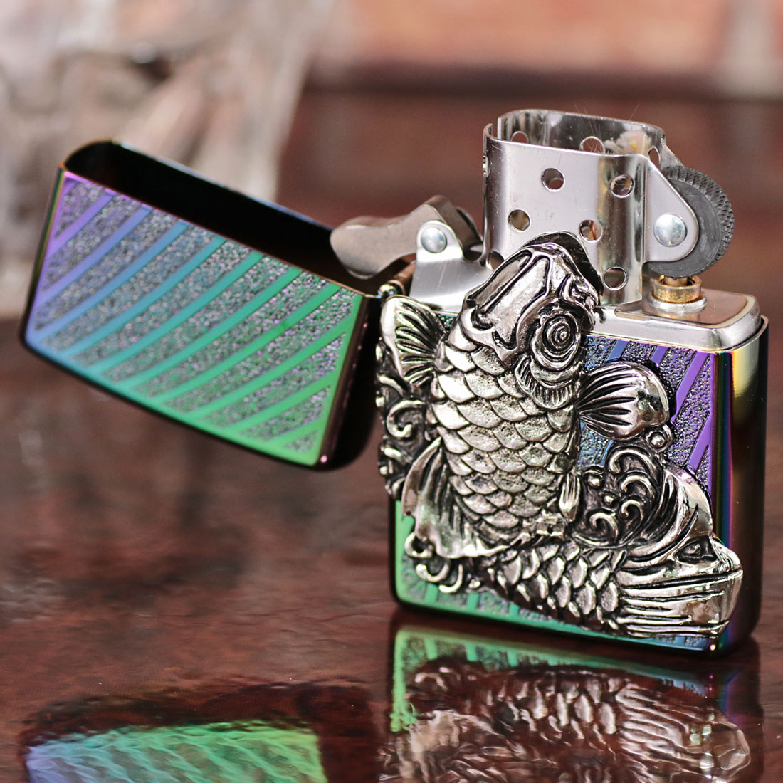 zippo 登龍門 レインボーチタンコーティング ニッケルイブシメタル貼り 彫刻 登竜門TC（R）Ni TORYU-TCR-NI 送料無料 ネコポス可 残り1個で終了の画像