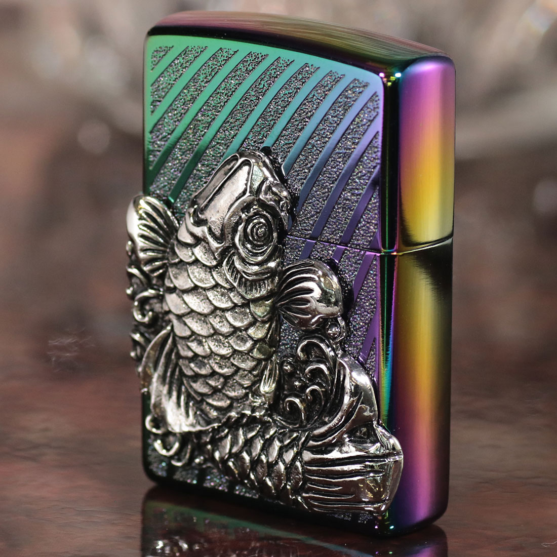 zippo 登龍門 レインボーチタンコーティング ニッケルイブシメタル貼り 彫刻 登竜門TC（R）Ni TORYU-TCR-NI 送料無料 ネコポス可 残り1個で終了の画像