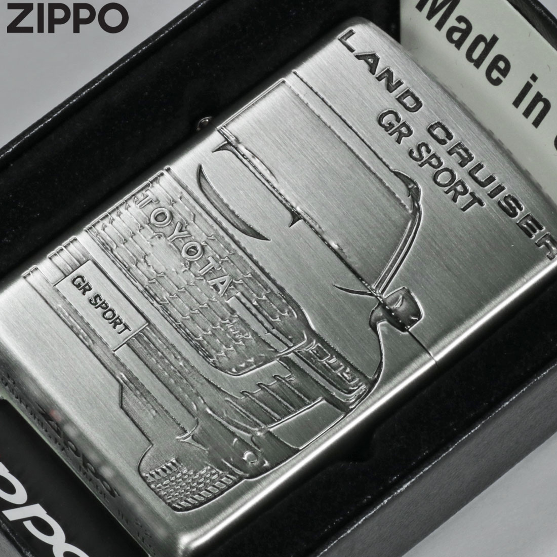 zippo(ジッポー)TOYOTA 　ランドクルーザー GR SPORT トヨタ自動車公式認定 銀サテン古美両面エッチング メンズ カッコイイ  ギフト（ネコポス対応）