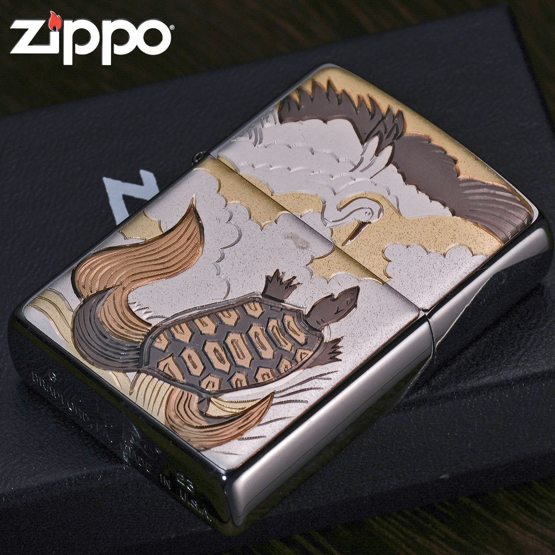 ペンギンライター zippo ジッポーライター 和板 電鋳版プレート 鶴亀 