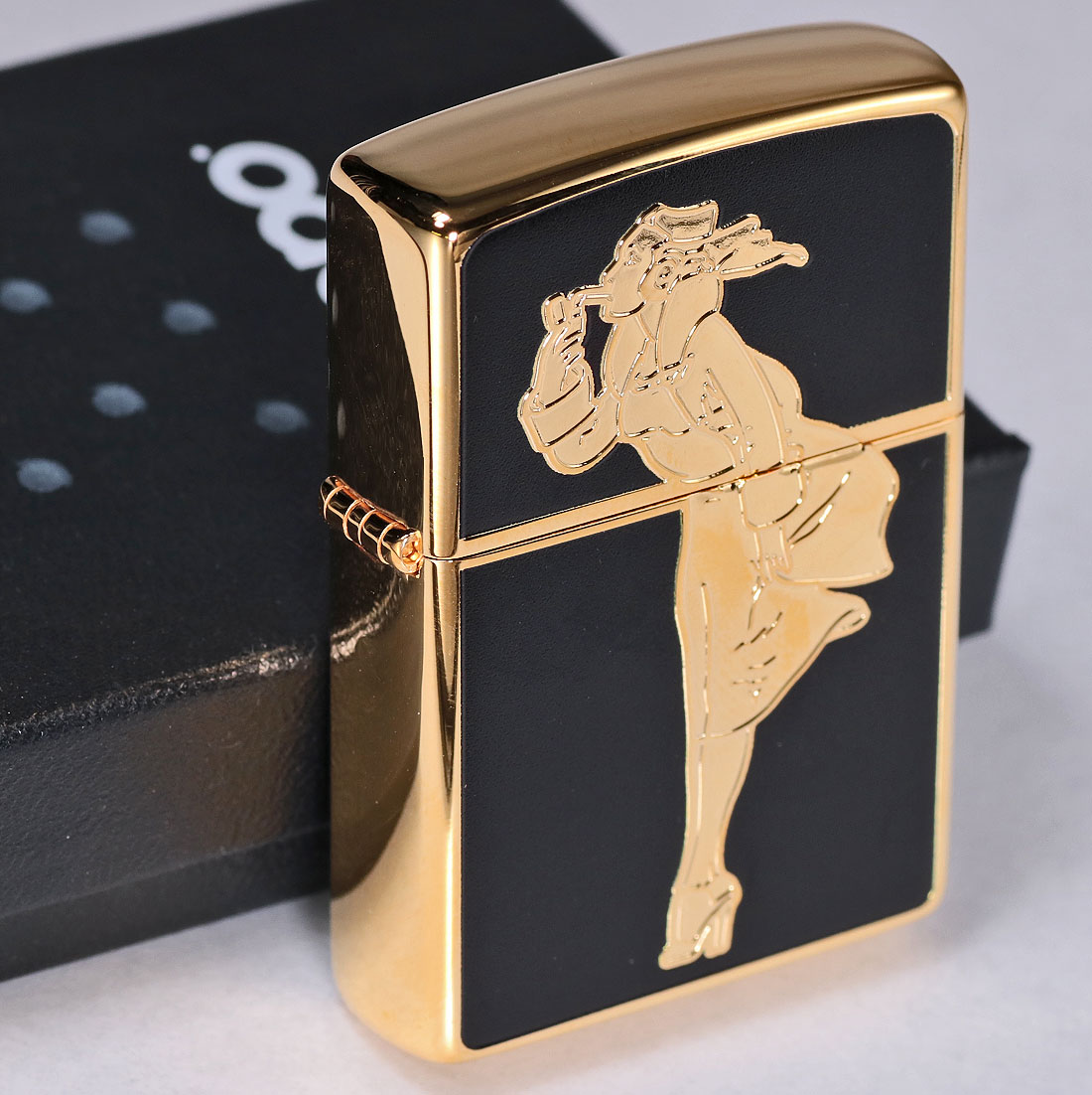 zippo ジッポー「WINDY」 ゴールド WINDY GシリーズBK #200FB 金タンク 金メッキ 両面フルカラー ブラック  WINDY-GRD 送料無料（ネコポス可）