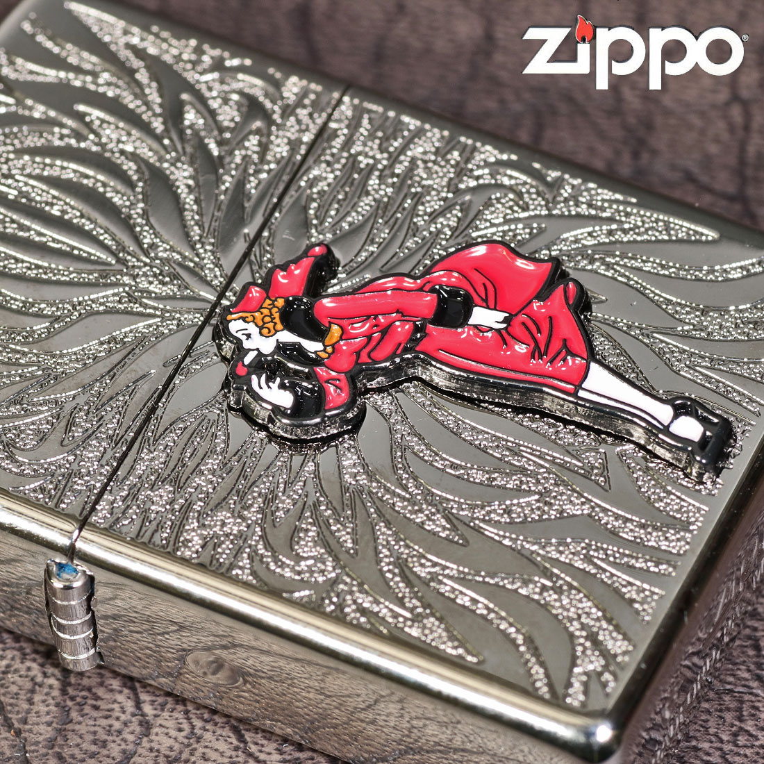 zippo(ジッポーライター)大人気「WINDY」メタル貼り　ホワイトニッケル エッチング　WINDY-Metal-WN キュート レトロ 送料無料  （ネコポス対応）